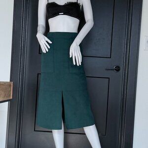 Jaspal Green Midi Skirt | Front Slit | Patch Pockets | High Waist size XS